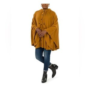 Patricia Nash Hooded Button-Front Poncho Coat in Mustard O/S